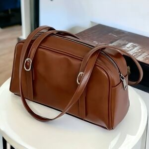 🆕️Buckle Decor Vegan Leather Double Shoulder Straps Fashion Trendy Bag 👜